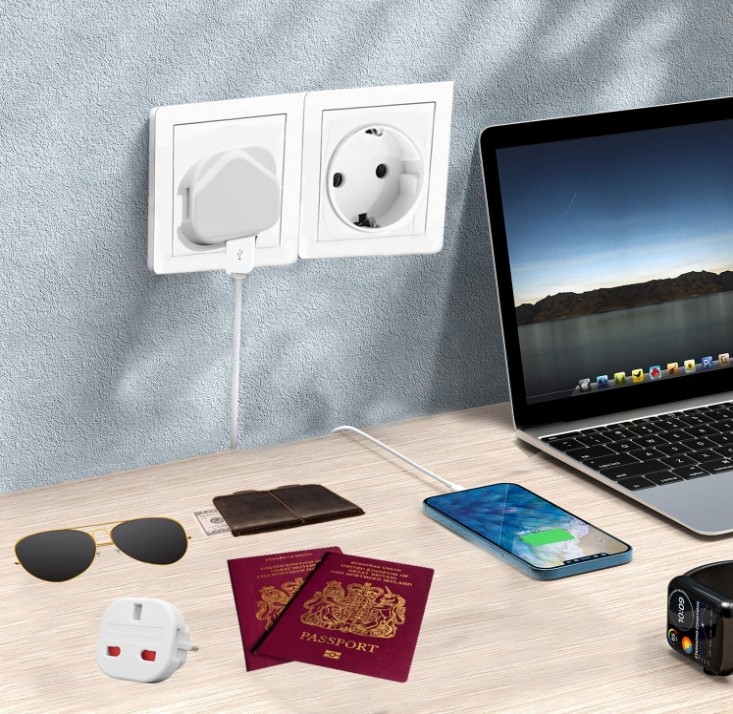 6X Black UK To EU Travel Adaptor Europe European Plug Adapter UK 3 Pin To 2 Pin — foto 9