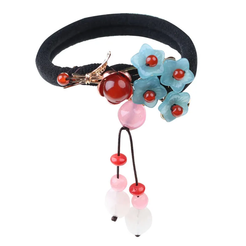 Glazed Retro Hair Ring Head Rope For Women - Blue