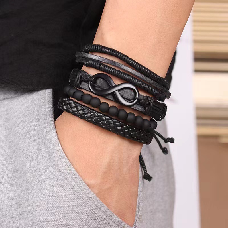 Title 6, Four-piece Clip Knitting Bracelet Leather