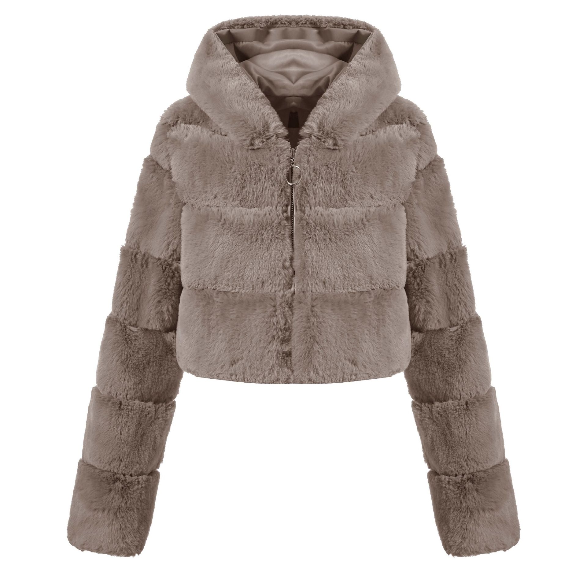 Solid Color Faux Fur Coat Jacket Fashion Khaki - Shop at LoveMi