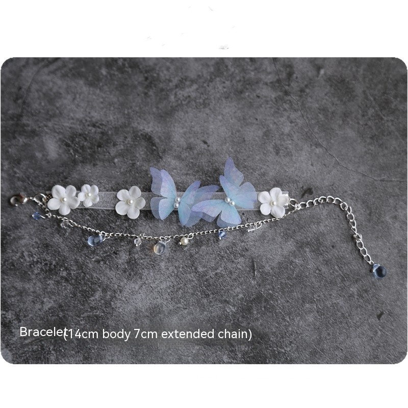 Title 6, Light Blue Tulle Butterfly Small Flower Necklac...