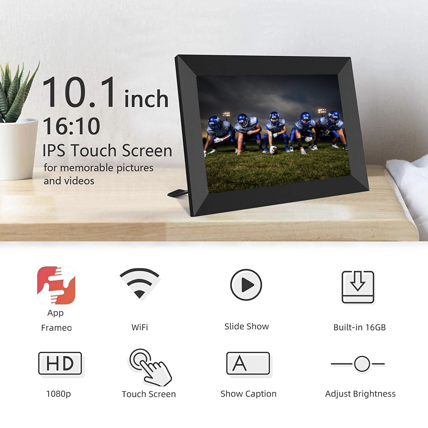 10.1 Inch Smart Cloud WIFI Digital Picture Frame 1280x800 Full IPS Touchscreen With Free Frameo APP, Easy Share Photos Or Videos, Sleep Mode, 16GB Storage