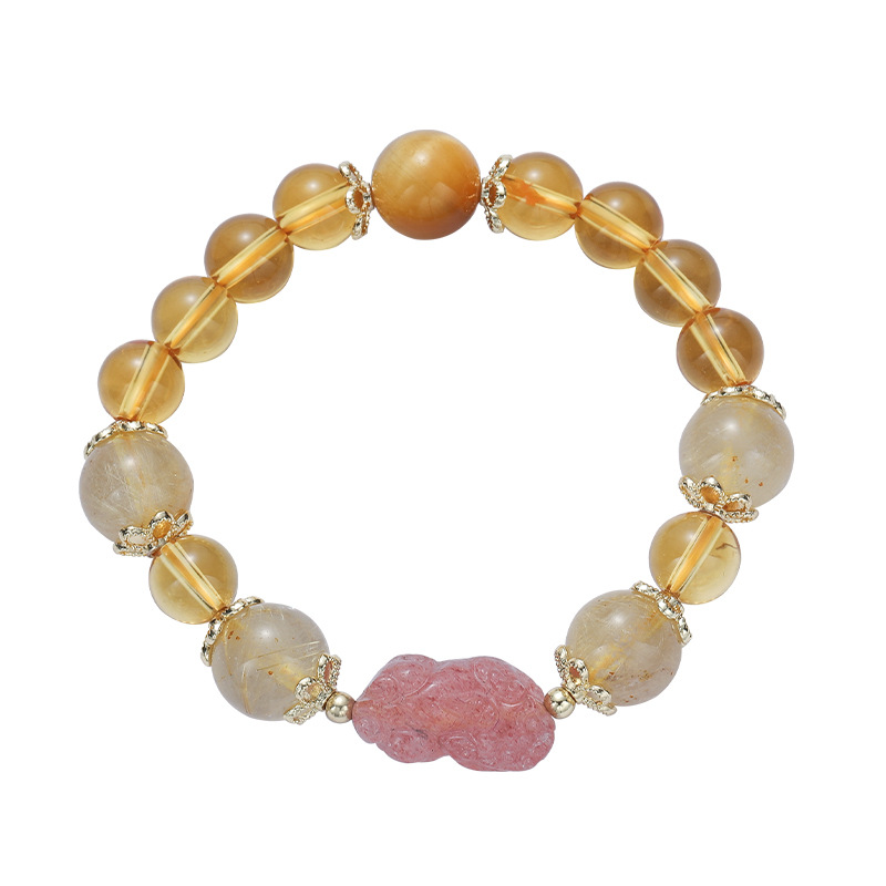Transfer Bracelet Rutilated Citrine Strawberry Crystal Pixiu Bracelet