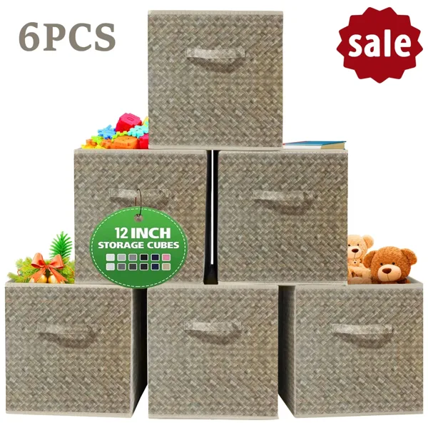 12 Inch Foldable Cube Storage Bins Set Of 6, Closet Organizers Bins And Storage Box For Toy Clothes Brown Brown - Shop at LoveMi