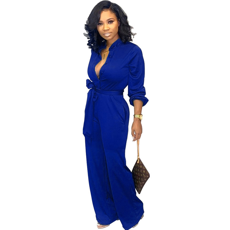 Title 4, Waist Long Sleeve Fashion Casual Wide-leg Jumpsuit