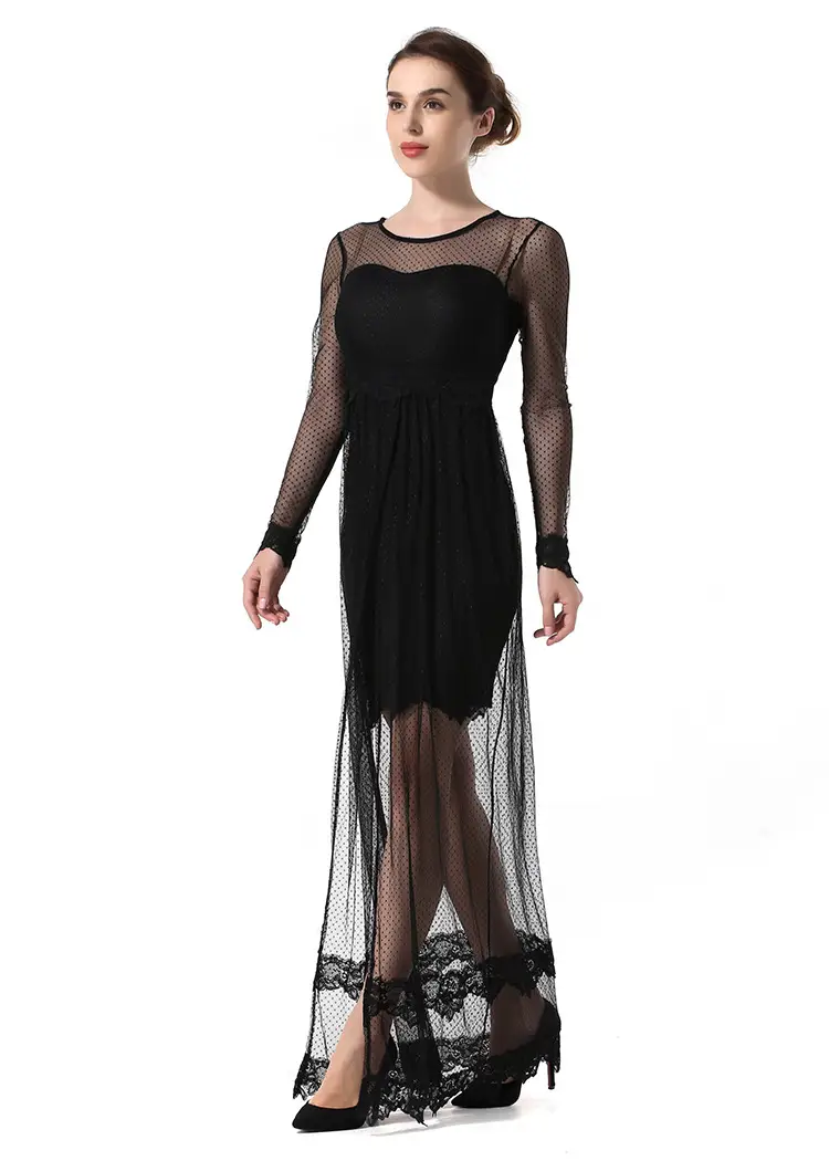 Mesh Stitching Lace Cutout Round Neck Lace Dress