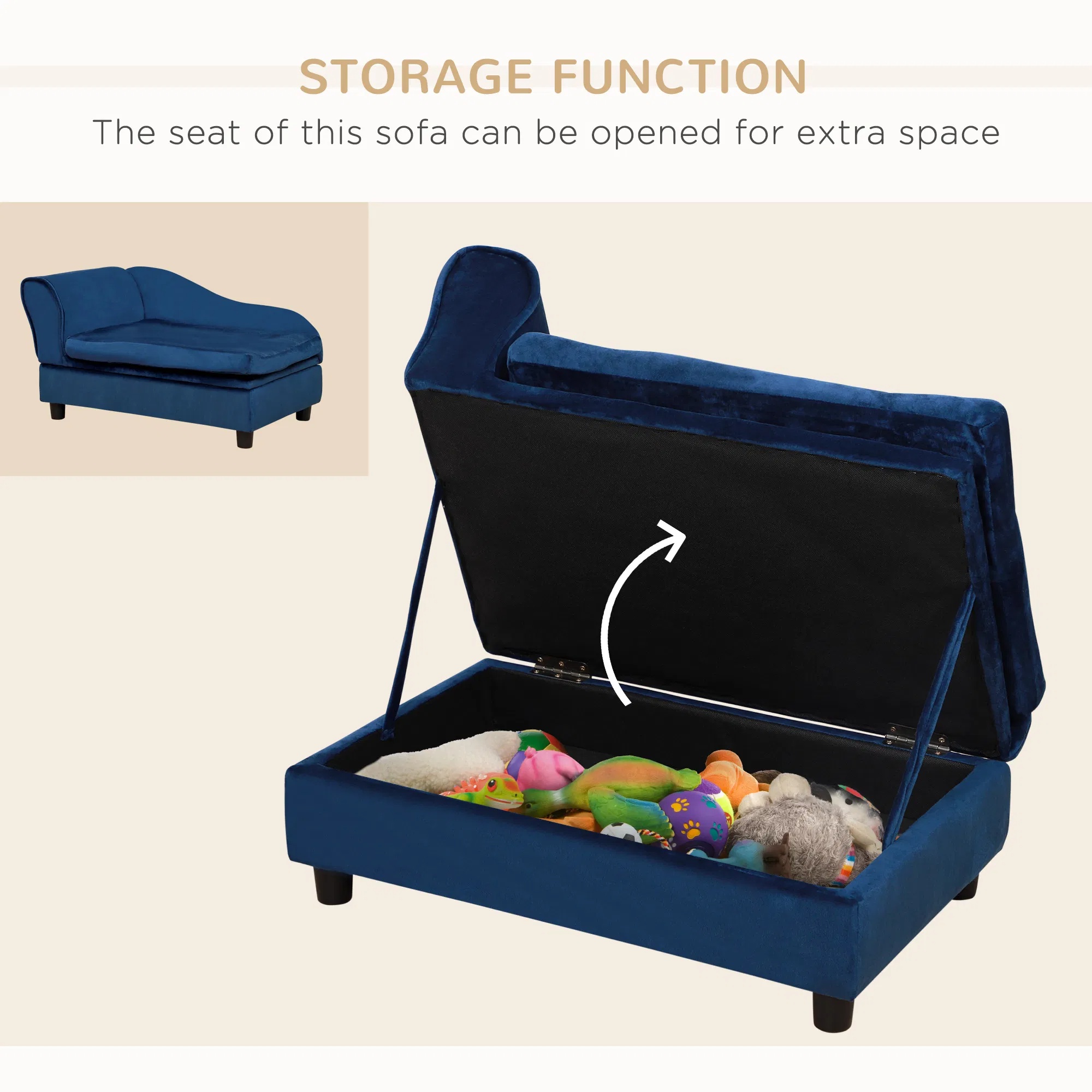 Pet Sofa Bed With Storage, Cushy Couch For Cats And Small Dogs, Soft Foam Couch, Modern Pet Furniture, Blue — foto 11