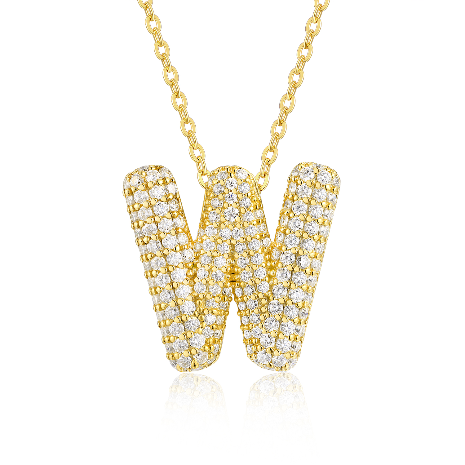 Bubble Letter - W Set With Top-quality Moissanite, This Luxurious And Fashionable Light Luxury Trend Jewelry Silver Pendant Necklace Features S925 Silver Electroplated With Gold. - Image 1