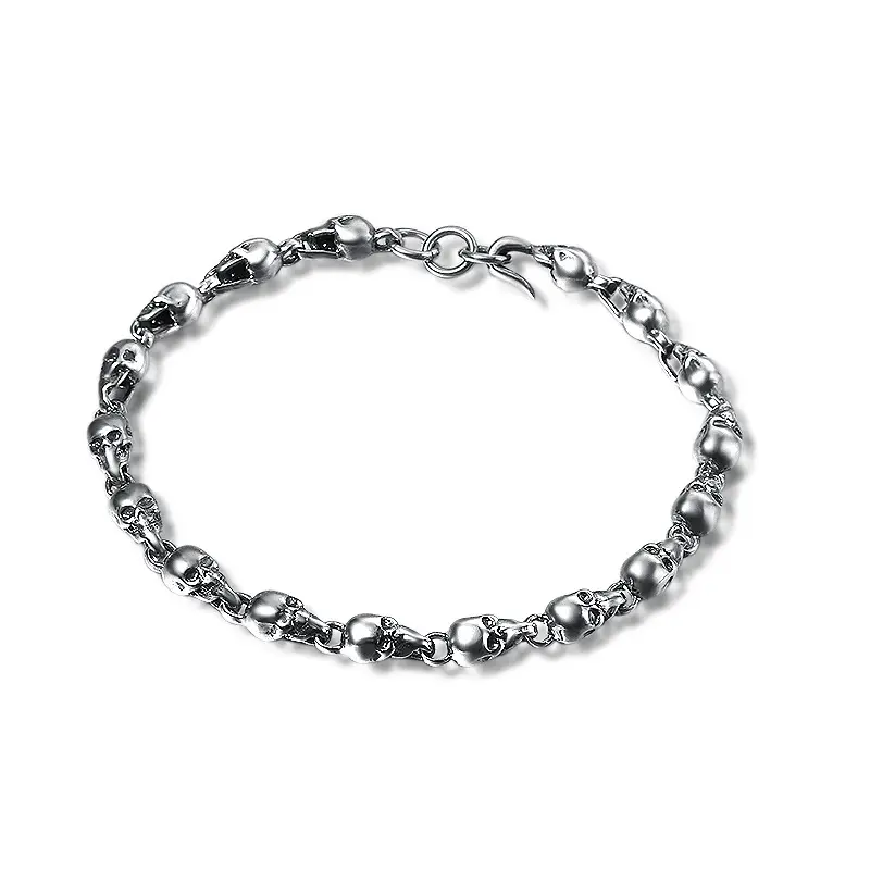 925 Sterling Silver Fashion Trendy Jewelry Vintage Thai Silver Skull Bracelet Personality Female Student Thin Chain