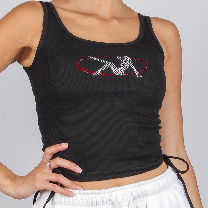 Women's Patterned Hot Drill Drawstring Waist Slim Fit Pullover Vest