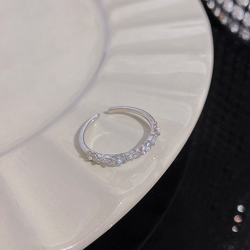 1PCS Ins Style Silver Zircon Ring For Women, Light Luxury Minimalist Design, Adjustable Open Band, Versatile Elegant Jewelry