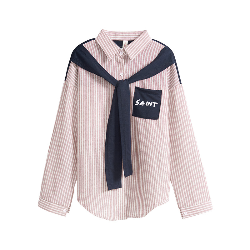 Title 5, Shawl Stitching Fake Two Striped Long-sleeved S...