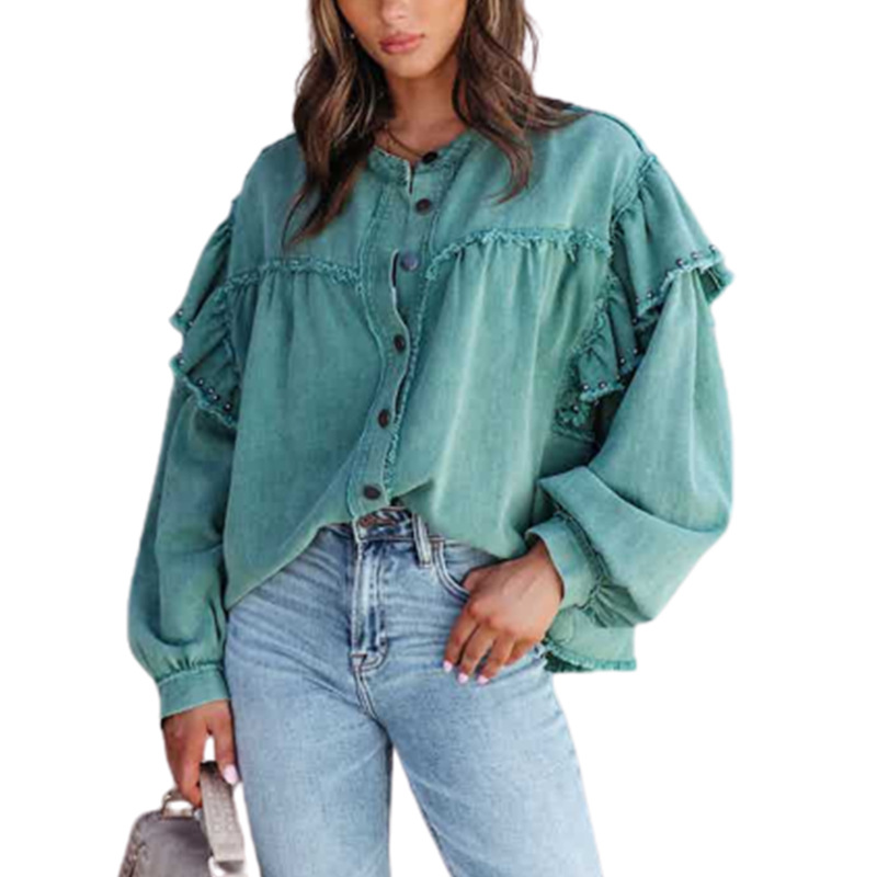 Women's Ruffle Sleeve Beaded Coat Jacket