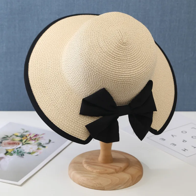 Straw Hat Women's Summer Big Along The Sun Shade Hat Beach Sun Hat - Beige