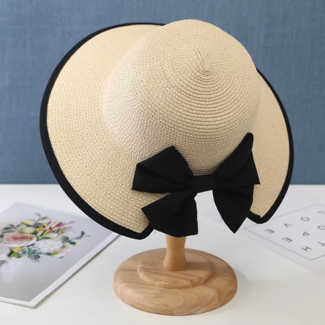 Straw Hat Women's Summer Big Along The Sun Shade Hat Beach Sun Hat Beige - Shop at LoveMi