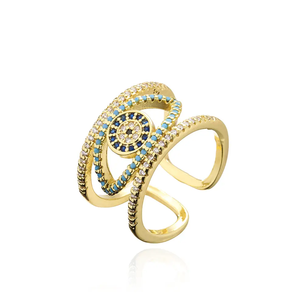 Hand Jewelry Copper Plated Real Gold Micro Inlaid Zircon Hollow Out Design Ring