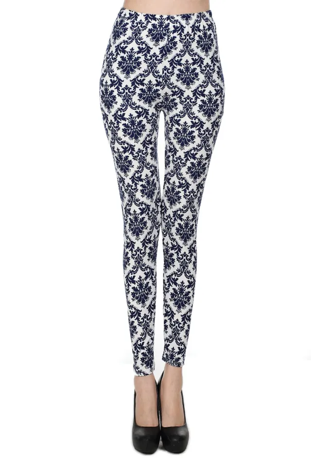 Women Color Brushed Rose Flower Print Leggings White - Shop at LoveMi