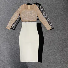 Beaded Studded Long Sleeve T-Shirt Midi Skirt Two Piece - White - View 1