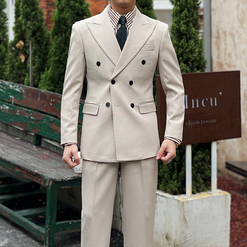 Retro Ribbed Double-breasted Suit