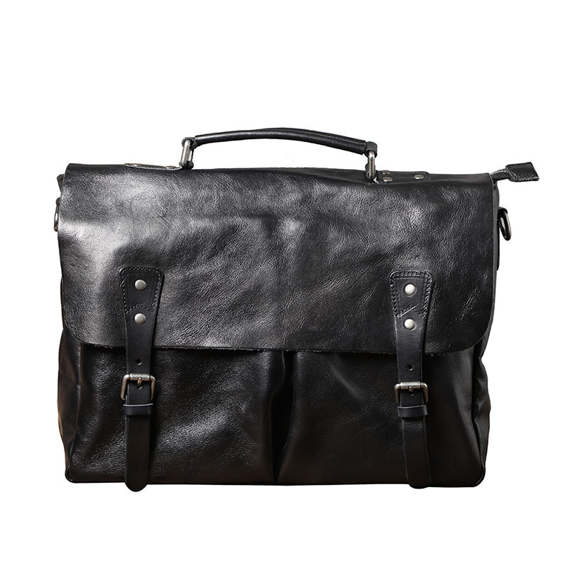 Men's First Layer Cowhide Briefcase Leather Handbag — foto 4