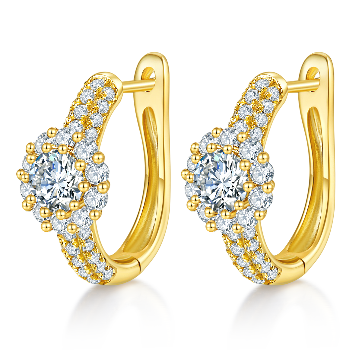 5.4g S925 Sterling Silver 5mm Moissanite Halo Hoop Earrings  Pave Huggie Hoops With GRA Certificate, Platinum Plated Jewelry Gift Box Set For Women