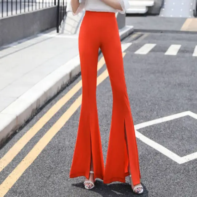 New Thin Split Bell Bottoms Women's High Waist Slim Fit Red - Shop at LoveMi