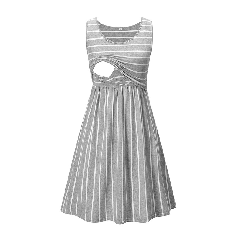 Striped Panel Solid Color Sleeveless Maternity Dress