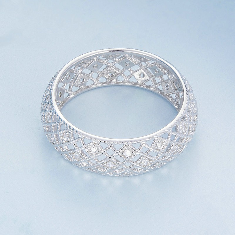 Title 5, S925 Silber Ring mit zartem Mesh-Design, breite...