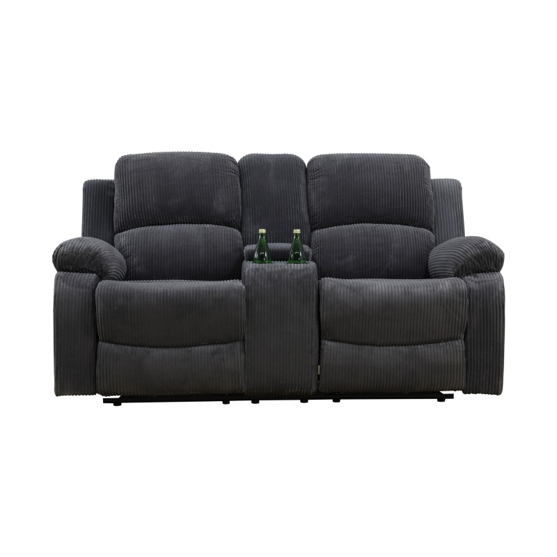 Pickup Only--Dark Grey Corduroy 3-Piece Living Room Recliner Sofa