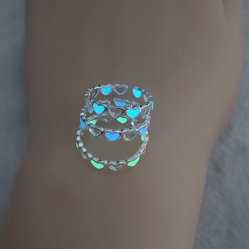 Hollow Love Heart Ring Adjustable Heart Shaped Luminous Jewelry
