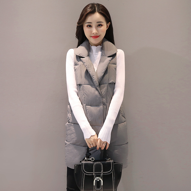 Women'S Down Cotton Vest Mid-Length Cotton Vest Keeps Warm In Autumn Korean Version