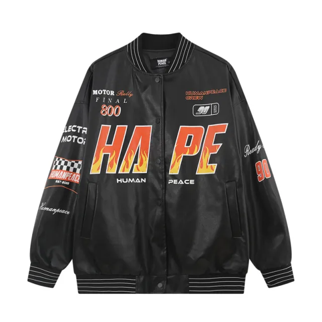 Men's Pu Leather Stitching Breasted Jacket Printing Motorcycle Black - Shop at LoveMi