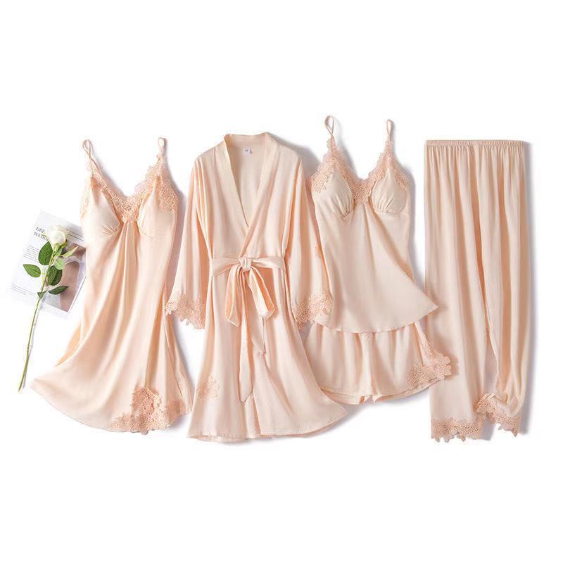 Title 8, Five-piece Silk Satin Nightgown With Chest Pad