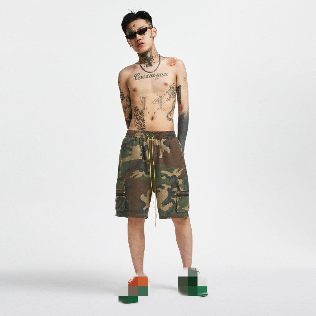 Summer Washed And Old Retro Camouflage Zipper Casual Shorts Men'S Trend