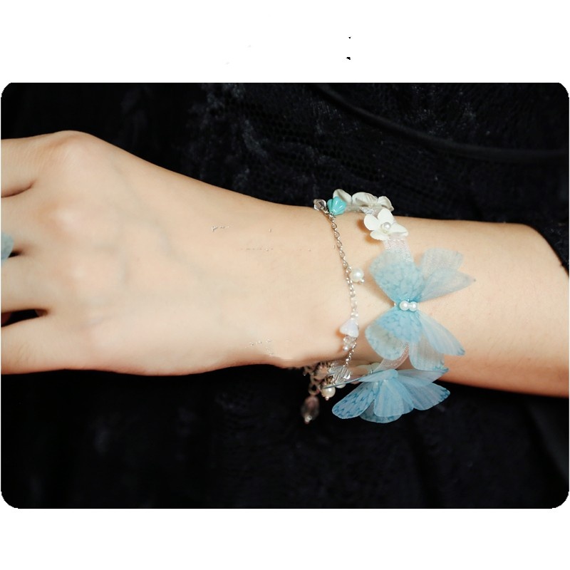 Title 5, Light Blue Tulle Butterfly Small Flower Necklac...