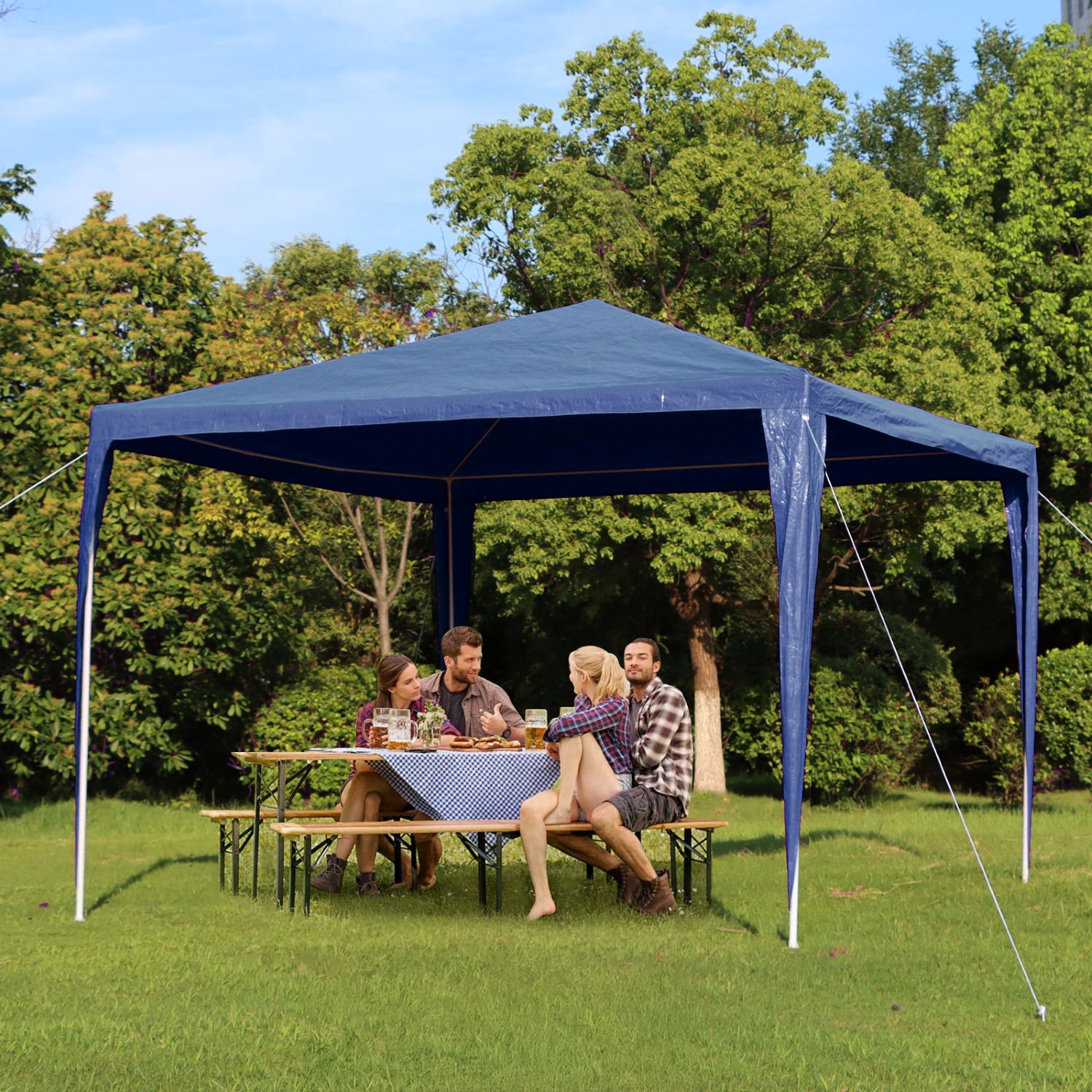 Outdoor Event Gazebo Tent, 3x3M Waterproof Party Marquee With 4 Side Panels,Which Have 3 Clear Windows Panels And One Zip Panel