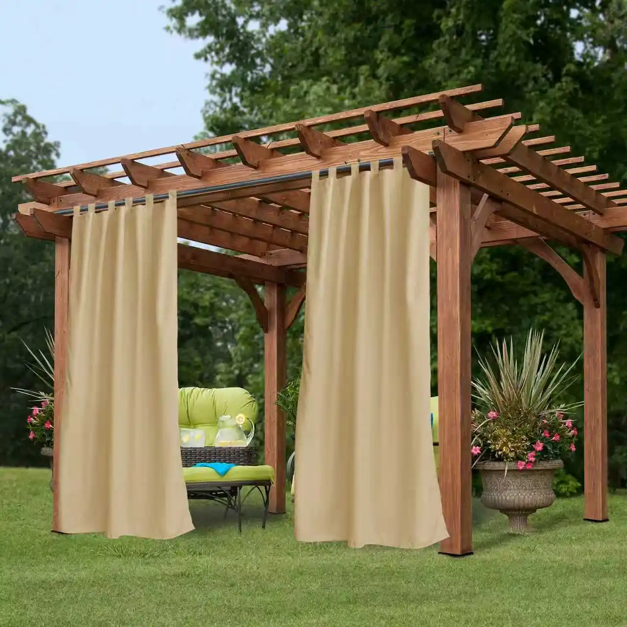 Beige Outdoor Thermal Grommet Blackout Curtain