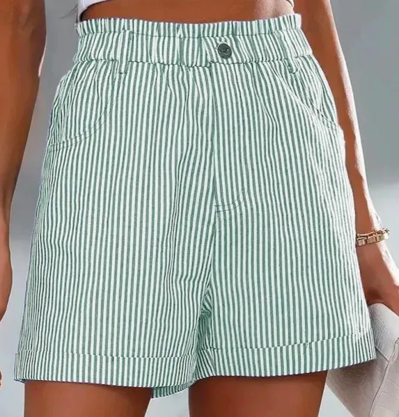 Fashion Ladies Non stretch Stripe Shorts Green - Shop at LoveMi
