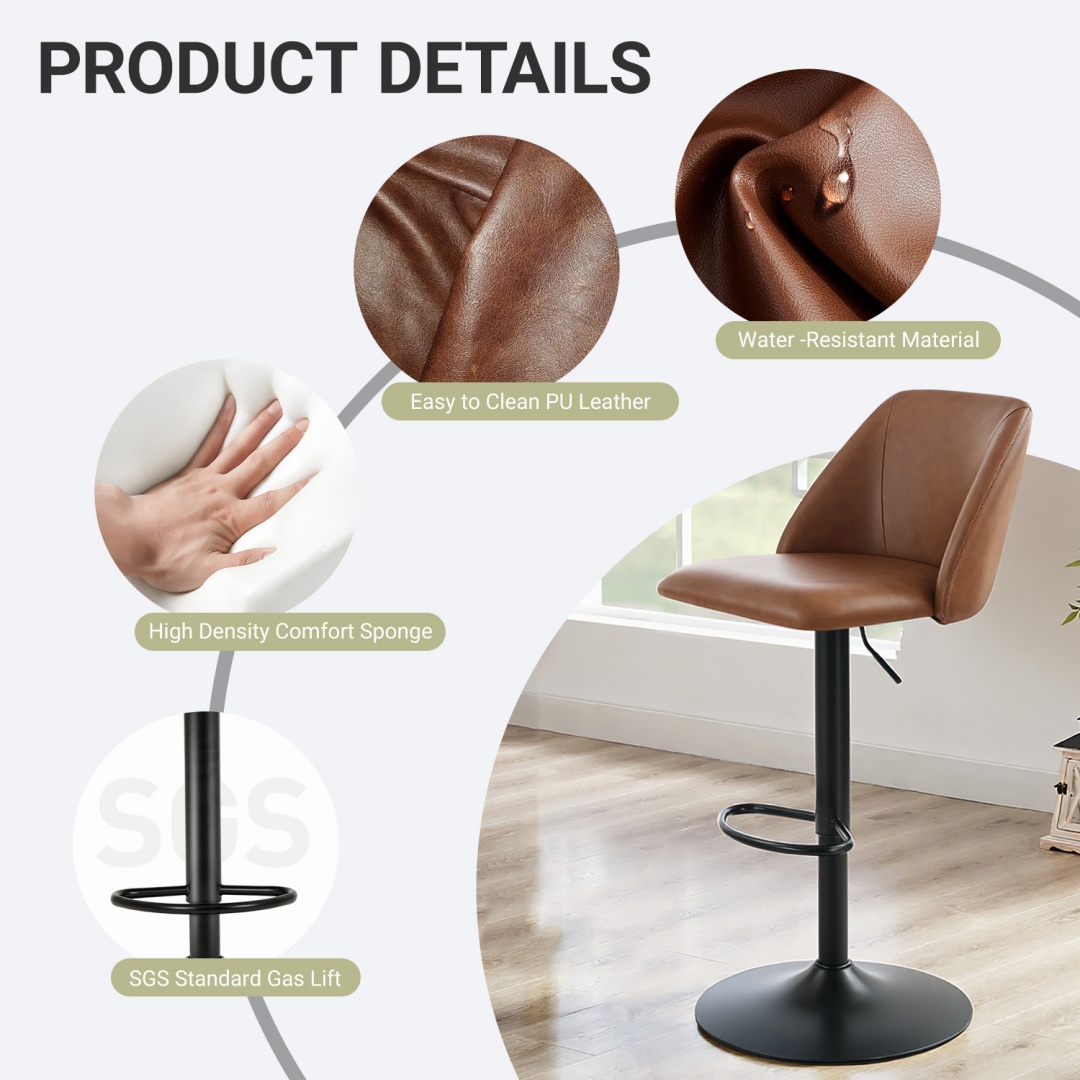 Swivel Bar Stools Upholstered Adjustable Barstools Counter Heigh For Bar, Dining Room, Set Of 1, Beige image 26