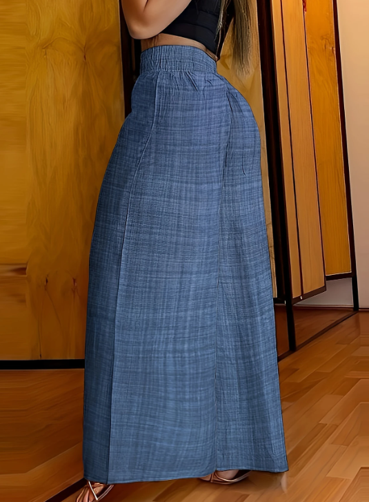 Solid Simple Palazzo Pants Casual Wide Leg Elastic Waist Pants