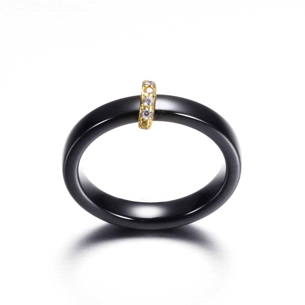 Ceramic Microset Zircon Black And White Ring