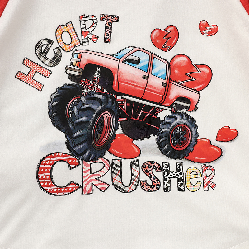 2pcs Baby Boy's 'Heart Crusher' Print Valentine's Day Set, Long Sleeve T Shirt Top & Black Heart Print Pants — view 2