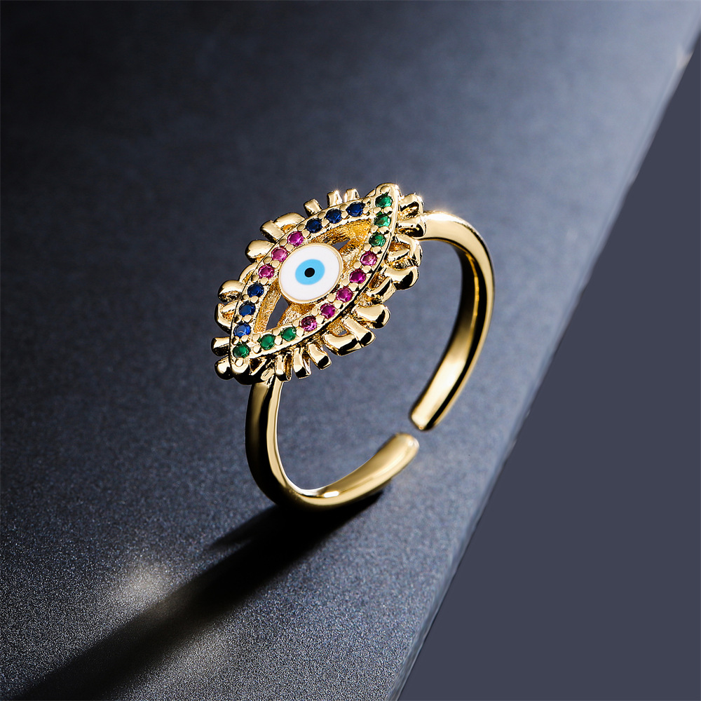 Lucky Eye Shape Geometric  Ring Bronze Zirconium Jewelry