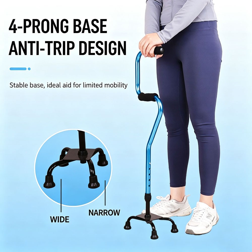 Small Quad Base Cane Walking Stick Ferrules Height Adjustable 4 Feet — image 3