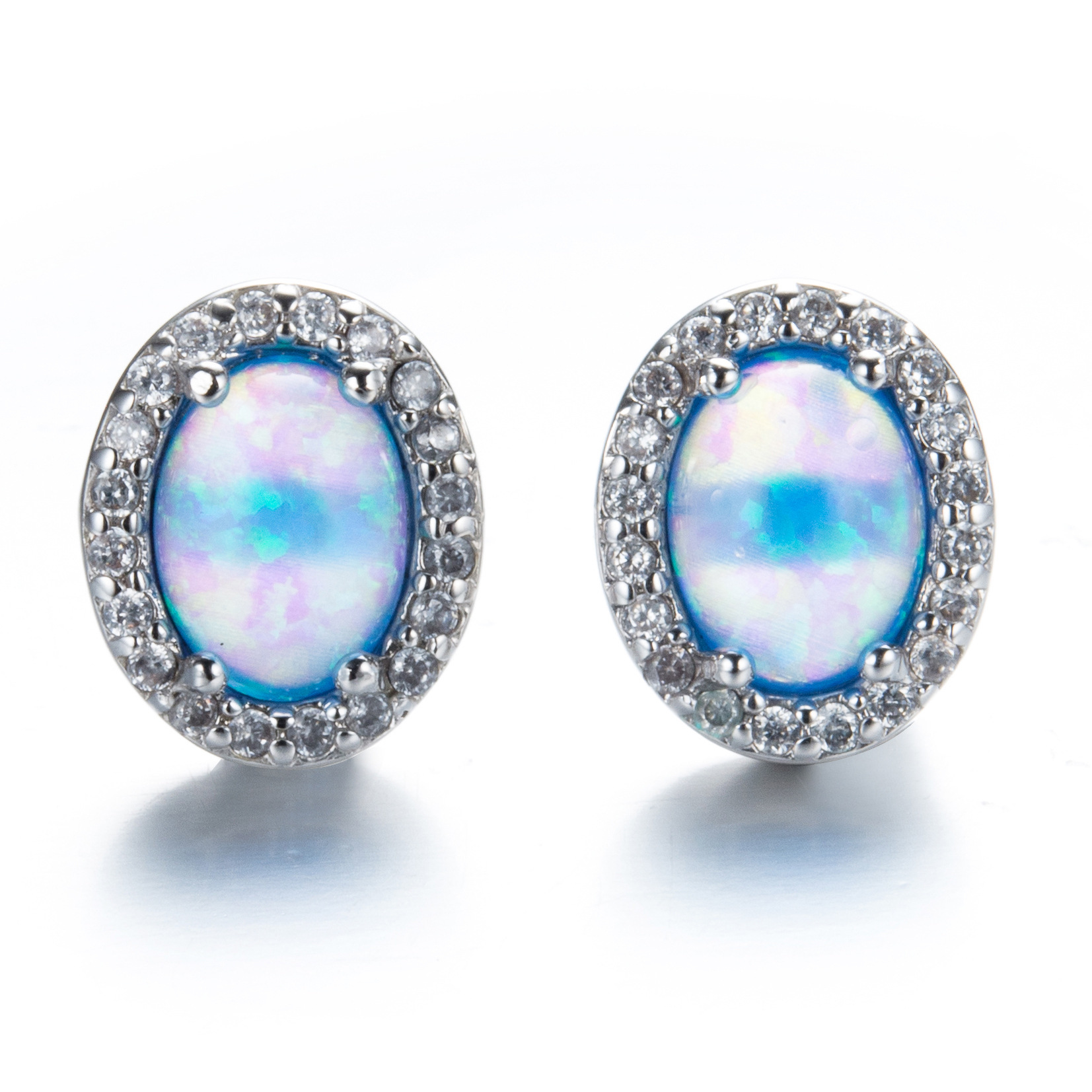 Title 5, Oval White Opal Edge White Small Diamond Studs