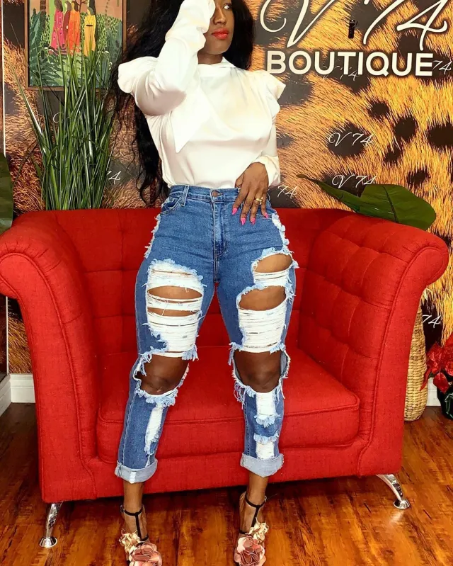 Women's Fashion Hip Hop Jeans With Big Holes Light Blue - Shop at LoveMi
