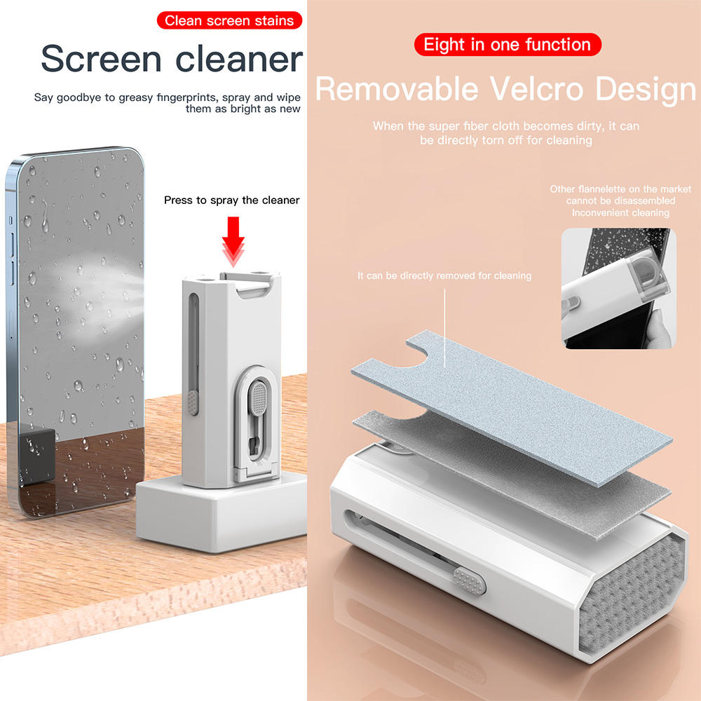 8 In 1 Multifunctional Swipe Clean Dust Keyboard Phone Screen Lens Earbuds Sponge Cleaning Brush Kit Set 7