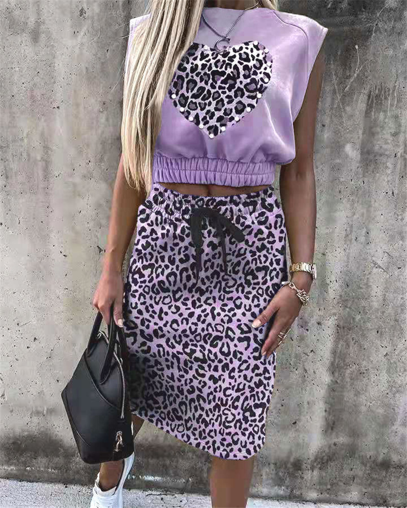 Leopard Print Sleeveless Top Dress Two-piece T-shirt