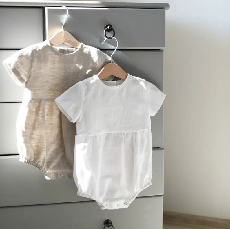 Cotton Newborn Conjoined Clothes Solid Color Short Sleeve