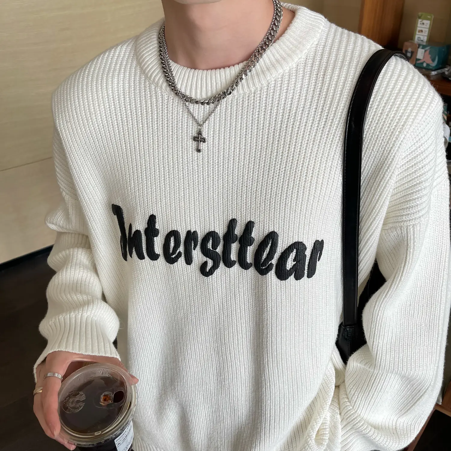 Lazy Style Three-dimensional Letter Round Neck Pullover Couple Sweater